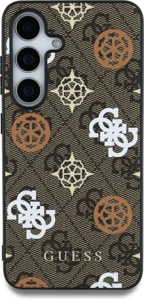 Mbështjellës Guess 4G Printed Colored Peony Pattern MagSafe për Samsung Galaxy S25, Kafe - 3