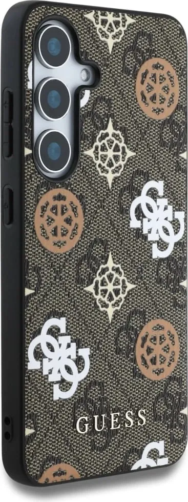 Mbështjellës Guess 4G Printed Colored Peony Pattern MagSafe për Samsung Galaxy S25, Kafe - 4