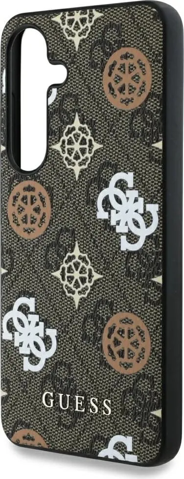 Mbështjellës Guess 4G Printed Colored Peony Pattern MagSafe për Samsung Galaxy S25, Kafe - 5