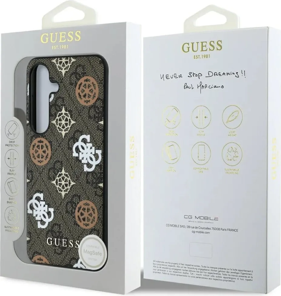 Mbështjellës Guess 4G Printed Colored Peony Pattern MagSafe për Samsung Galaxy S25, Kafe - 8