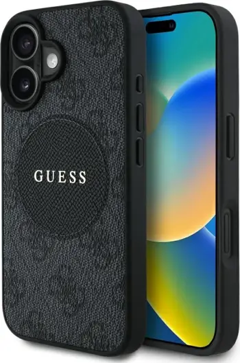 Mbështjellës Guess 4G Circle Classic Logo MagSafe për iPhone 16, i zi