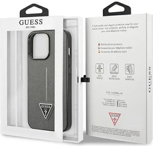 Mbështjellës Guess Saffiano Triangle Logo për iPhone 13 Pro Max 6.7", argjend - 3