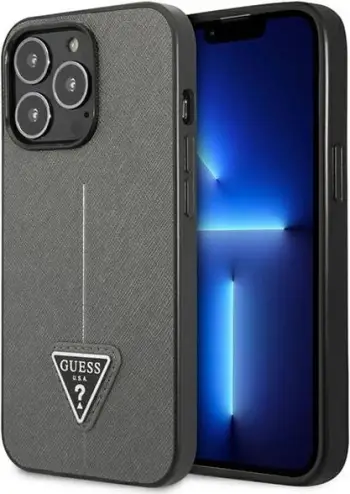 Mbështjellës Guess Saffiano Triangle Logo për iPhone 13 Pro Max 6.7", argjend