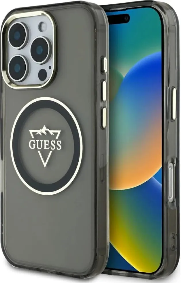 Mbështjellës Guess IML Metal Mountain Logo MagSafe për iPhone 16 Pro Max, zi - 1