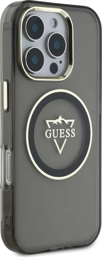 Mbështjellës Guess IML Metal Mountain Logo MagSafe për iPhone 16 Pro Max, zi - 4