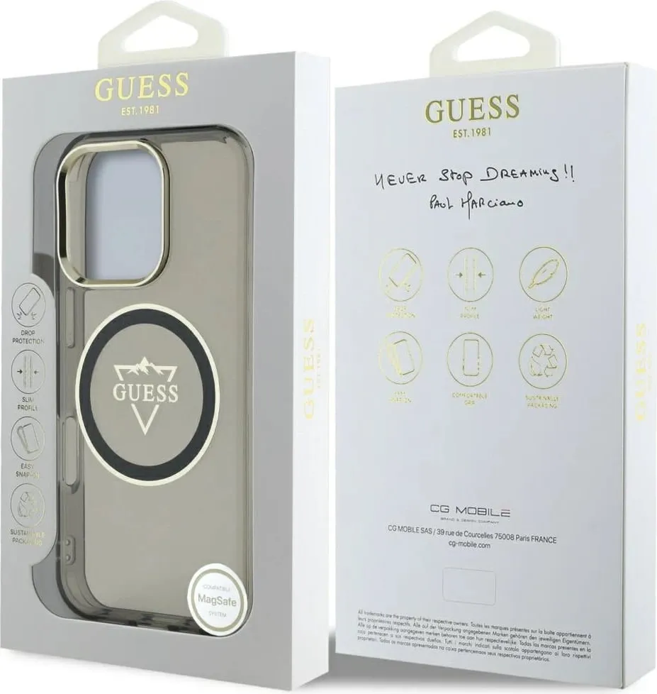 Mbështjellës Guess IML Metal Mountain Logo MagSafe për iPhone 16 Pro Max, zi - 8
