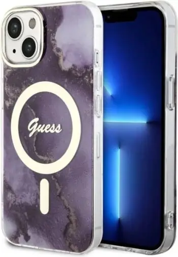 Mbështjellës Guess Golden Marble MagSafe për iPhone 14 6.1", vjollcë