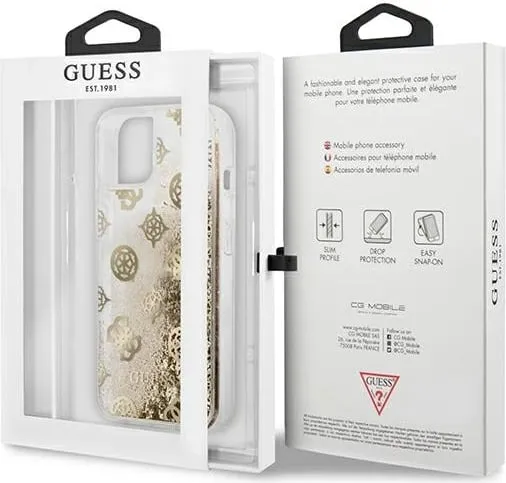 Mbështjellës Guess Peony Liquid Glitter për iPhone 13 mini 5.4", ari - 2