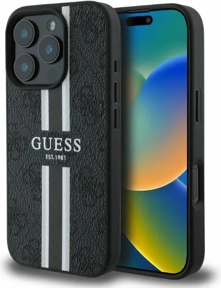 Mbështjellës Guess 4G Printed Stripes MagSafe për iPhone 16 Pro, i zi - 1