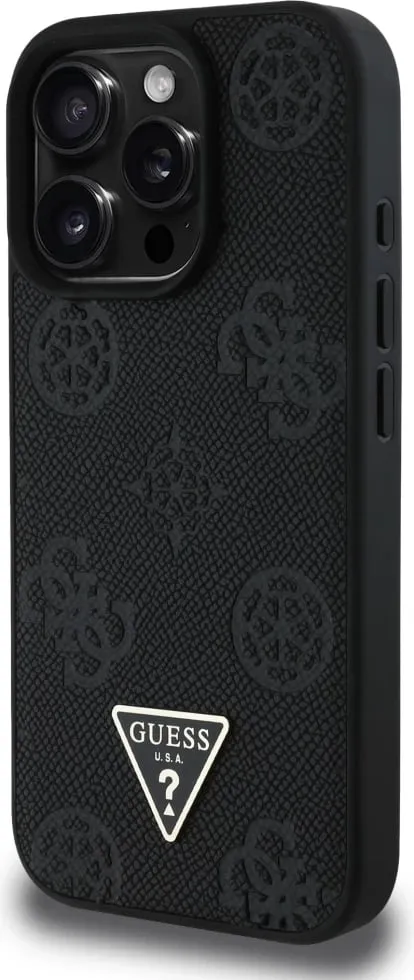 Mbështjellës Guess Grained Hot Stamp Peony Triangle Logo MagSafe për iPhone 16 Pro, Zi - 2