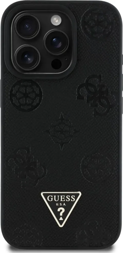 Mbështjellës Guess Grained Hot Stamp Peony Triangle Logo MagSafe për iPhone 16 Pro, Zi - 3