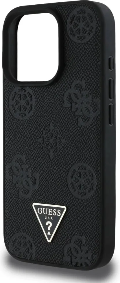 Mbështjellës Guess Grained Hot Stamp Peony Triangle Logo MagSafe për iPhone 16 Pro, Zi - 6
