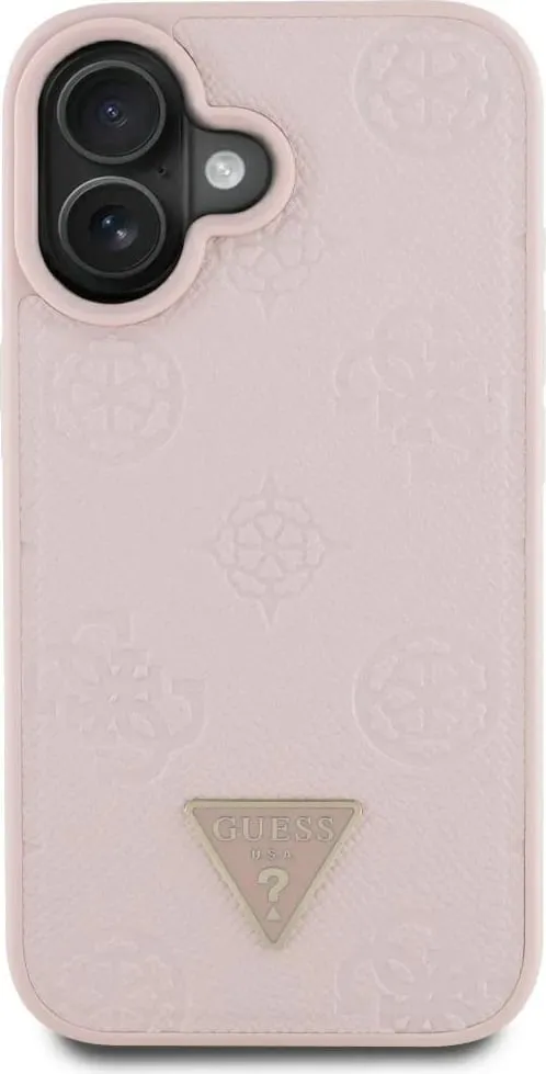 Mbështjellës Guess Grained Hot Stamp Peony Triangle Logo MagSafe për iPhone 16, Rozë - 3