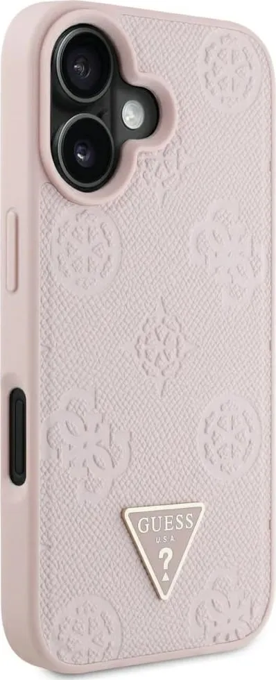 Mbështjellës Guess Grained Hot Stamp Peony Triangle Logo MagSafe për iPhone 16, Rozë - 4