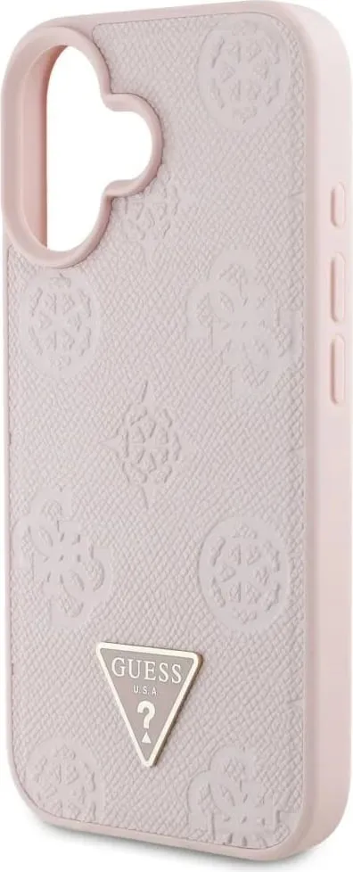 Mbështjellës Guess Grained Hot Stamp Peony Triangle Logo MagSafe për iPhone 16, Rozë - 6