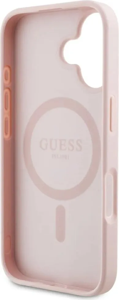 Mbështjellës Guess Grained Hot Stamp Peony Triangle Logo MagSafe për iPhone 16, Rozë - 7