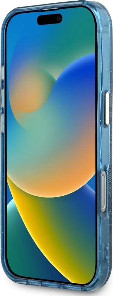 Mbështjellës Guess IML Metal Glitter 4G Circle Triangle MagSafe për iPhone 16 Pro, Blu - 5