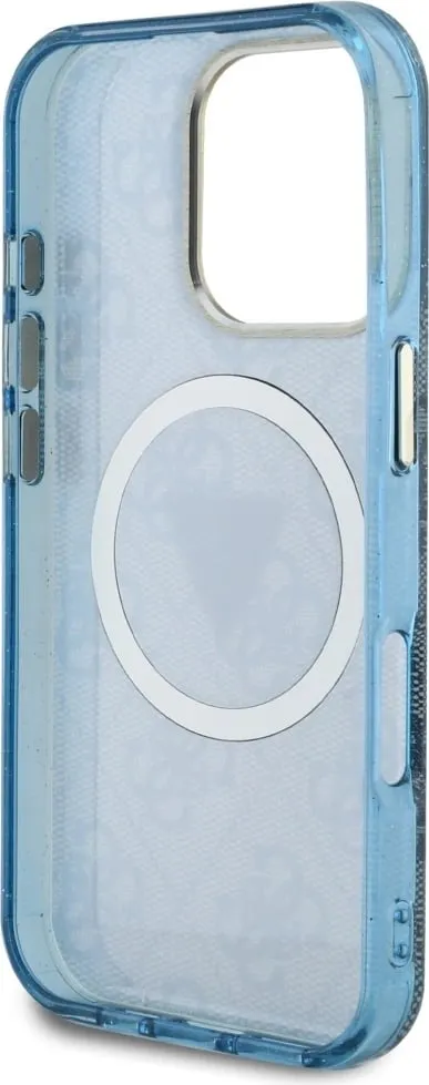 Mbështjellës Guess IML Metal Glitter 4G Circle Triangle MagSafe për iPhone 16 Pro, Blu - 7