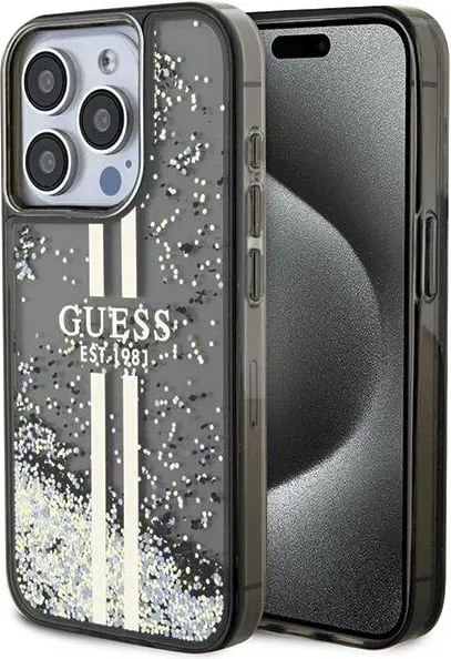 Mbështjellës Guess Liquid Glitter Gold Stripes për iPhone 15 Pro, i zi - 1