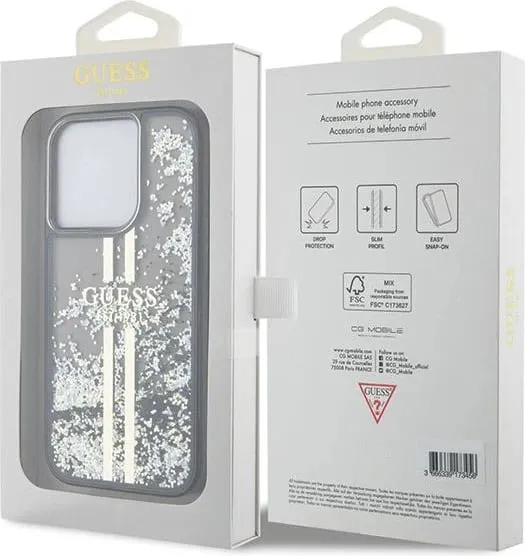 Mbështjellës Guess Liquid Glitter Gold Stripes për iPhone 15 Pro, i zi - 2