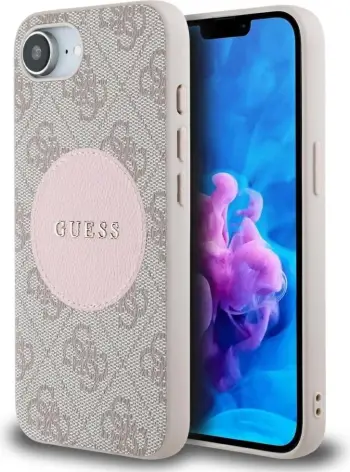 Mbështjellës Guess 4G Circle Classic Logo MagSafe për iPhone 16e, rozë