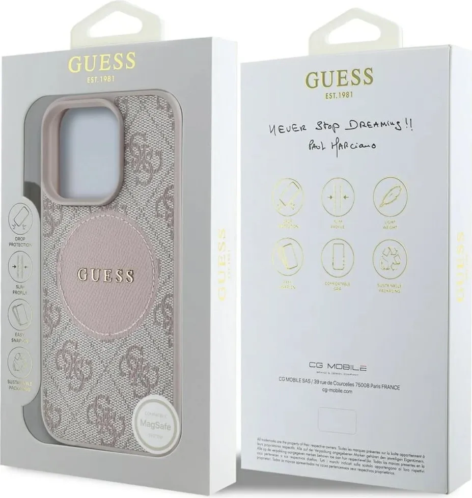 Mbështjellës Guess 4G Circle Classic Logo MagSafe për iPhone 16 Pro Max, rozë - 8
