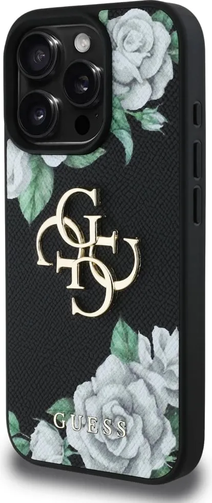 Mbështjellës Guess Grained Roses Big 4G logo për iPhone 16 Pro, i zi - 2