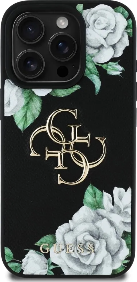 Mbështjellës Guess Grained Roses Big 4G logo për iPhone 16 Pro, i zi - 3