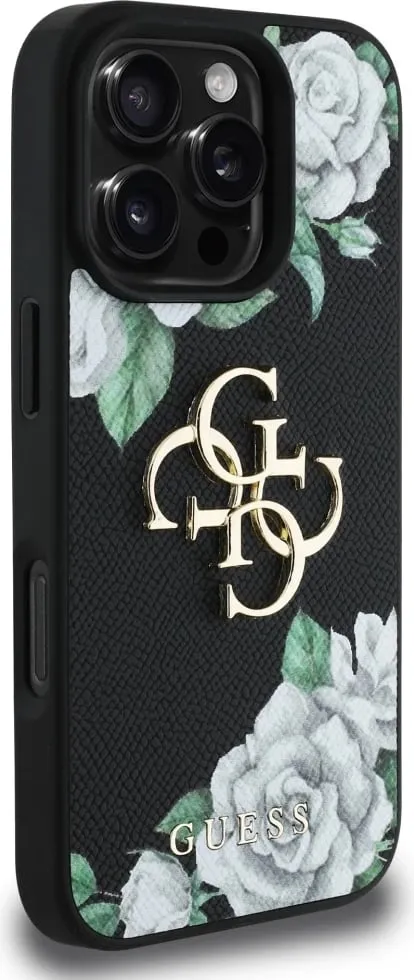 Mbështjellës Guess Grained Roses Big 4G logo për iPhone 16 Pro, i zi - 4