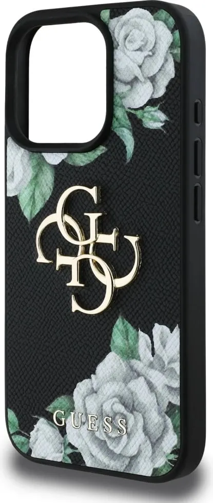 Mbështjellës Guess Grained Roses Big 4G logo për iPhone 16 Pro, i zi - 6