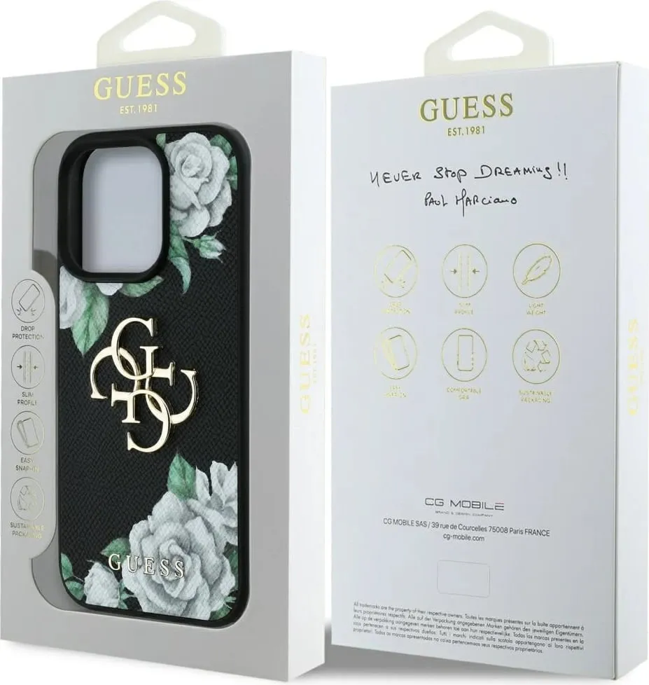 Mbështjellës Guess Grained Roses Big 4G logo për iPhone 16 Pro, i zi - 8