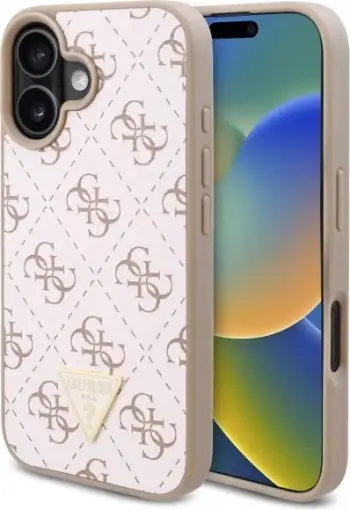 Mbështjellës Guess 4G Triangle për iPhone 16 Plus, Bardhë