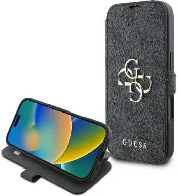 Mbështjellës Guess 4G Metal Logo për iPhone 16 Pro Max, i zi
