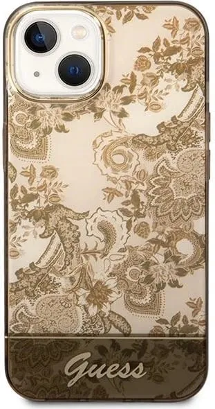 Mbështjellës Guess Porcelain Collection për iPhone 14 6.1", oker - 2