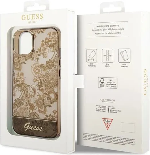 Mbështjellës Guess Porcelain Collection për iPhone 14 6.1", oker - 3
