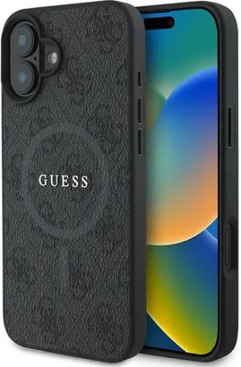 Mbështjellës Guess 4G Ring Classic Logo MagSafe për iPhone 16 Plus, i zi