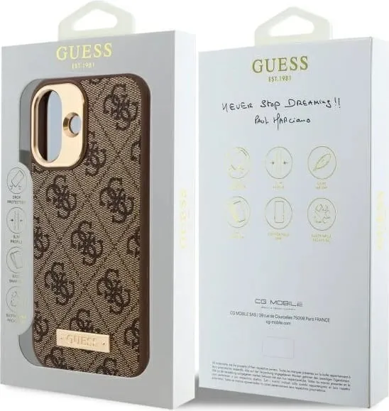 Mbështjellës Guess 4G Logo Plate MagSafe për iPhone 16 Plus, Kafe - 2