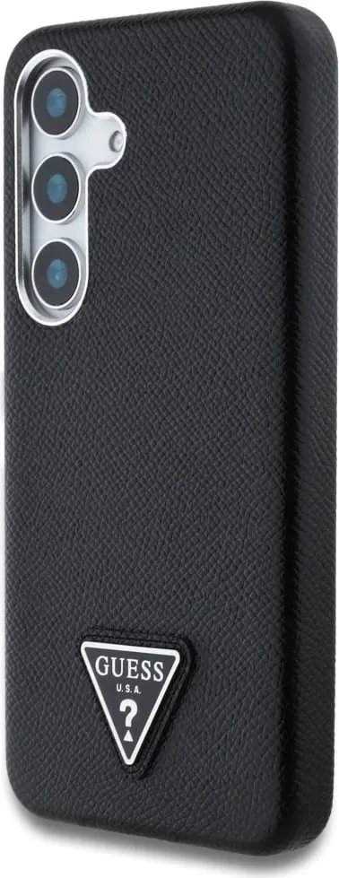 Mbështjellës Guess Grained Triangle Logo MagSafe për Samsung Galaxy S25, i zi - 2