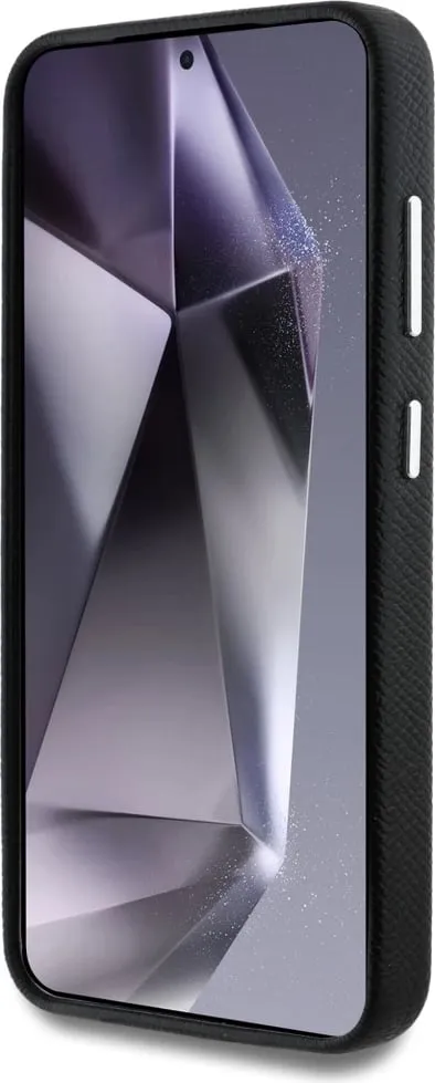 Mbështjellës Guess Grained Triangle Logo MagSafe për Samsung Galaxy S25, i zi - 5