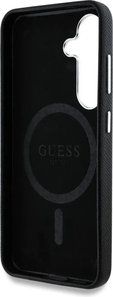 Mbështjellës Guess Grained Triangle Logo MagSafe për Samsung Galaxy S25, i zi - 7