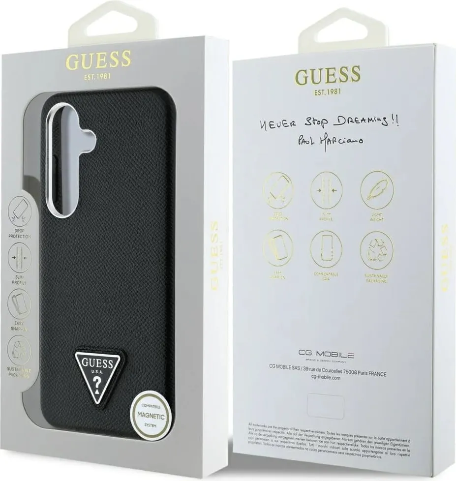 Mbështjellës Guess Grained Triangle Logo MagSafe për Samsung Galaxy S25, i zi - 8