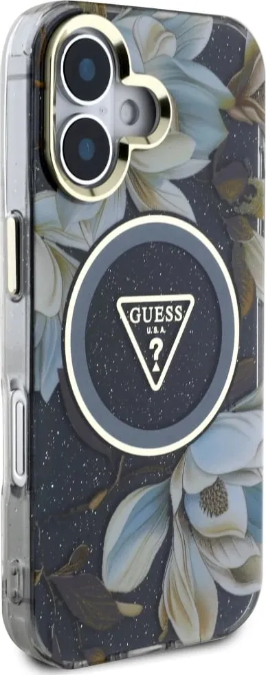 Mbështjellës Guess Glitter Flowers Triangle Buttons MagSafe për iPhone 16, i zi - 4