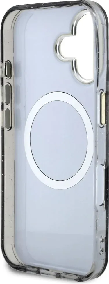 Mbështjellës Guess Glitter Flowers Triangle Buttons MagSafe për iPhone 16, i zi - 7