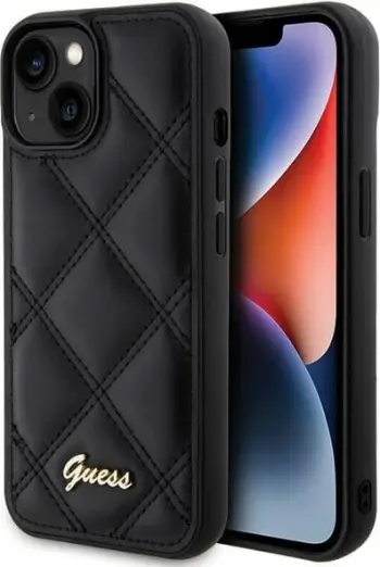 Mbështjellëse telefoni Guess, për iPhone 15, lëkurë ekologjike, e zezë