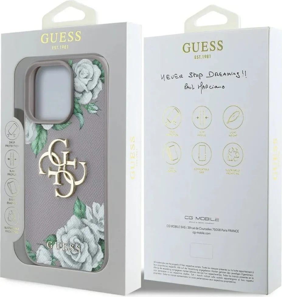 Mbështjellës Guess Grained Roses Big 4G logo për iPhone 16 Pro, vjollcë - 8