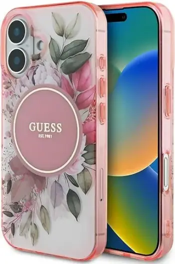 Mbështjellës Guess IML Flower & Tonal Circle MagSafe për iPhone 16, Rozë