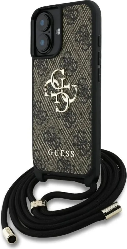 Mbështjellës Guess 4G Big Logo Cord Stap Crossbody për iPhone 16, Kafe - 1
