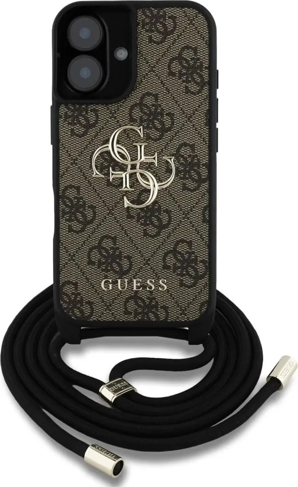 Mbështjellës Guess 4G Big Logo Cord Stap Crossbody për iPhone 16, Kafe - 2