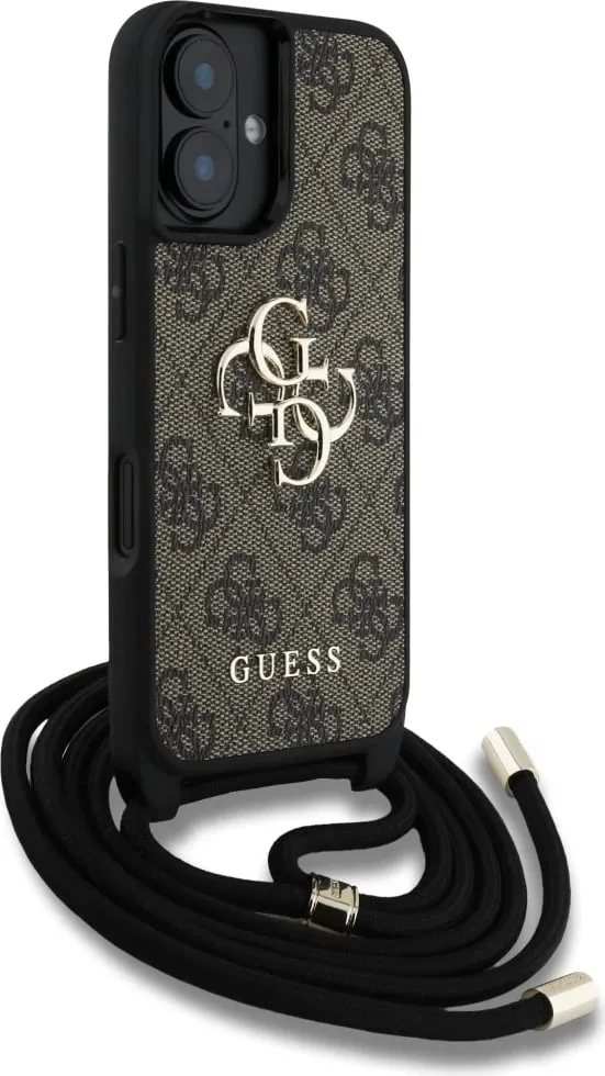 Mbështjellës Guess 4G Big Logo Cord Stap Crossbody për iPhone 16, Kafe - 3