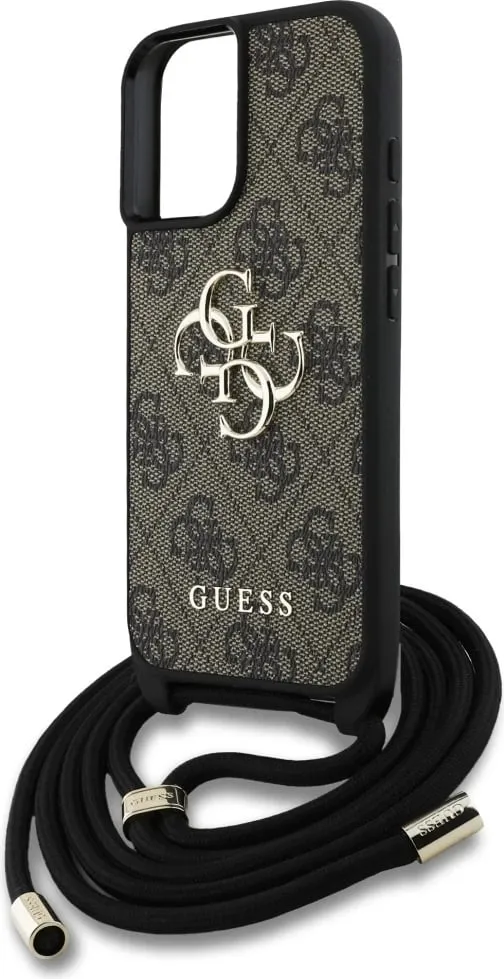 Mbështjellës Guess 4G Big Logo Cord Stap Crossbody për iPhone 16, Kafe - 5